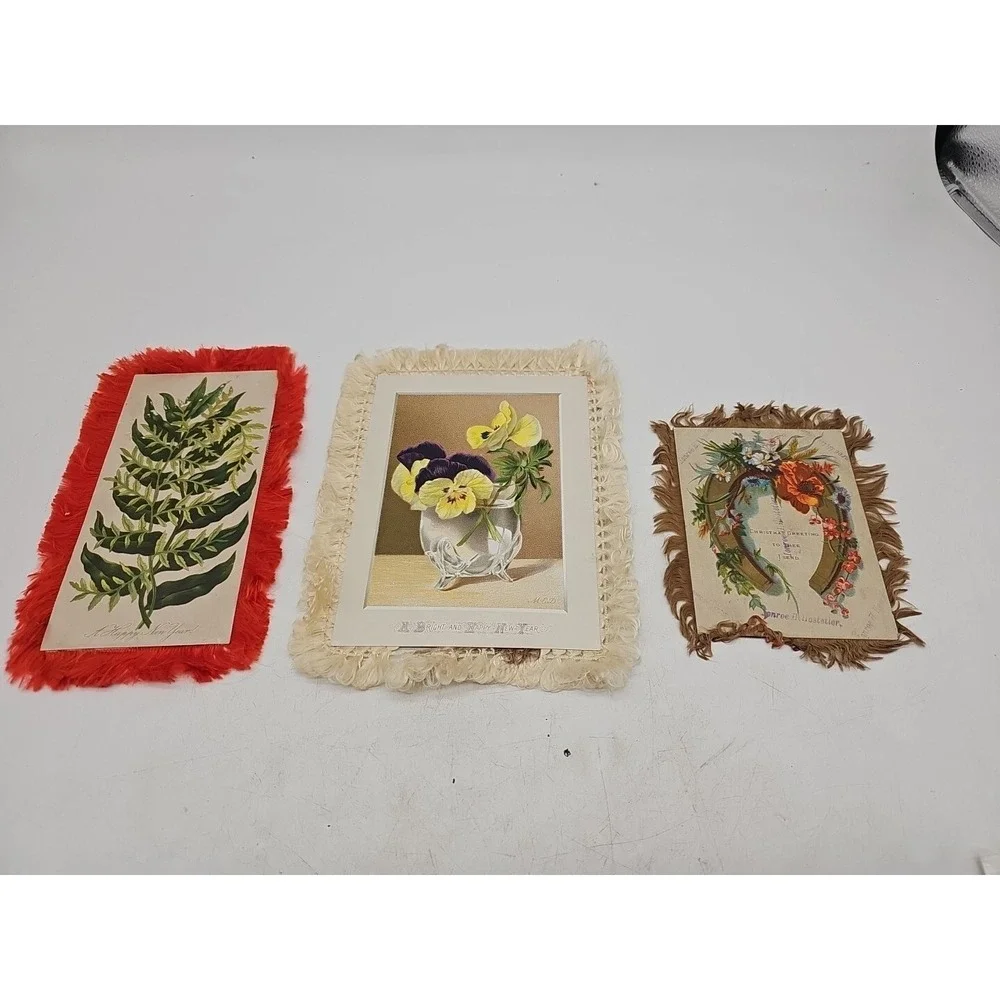 Antique Christmas Card‎ Fringe New Year Lot Of 3